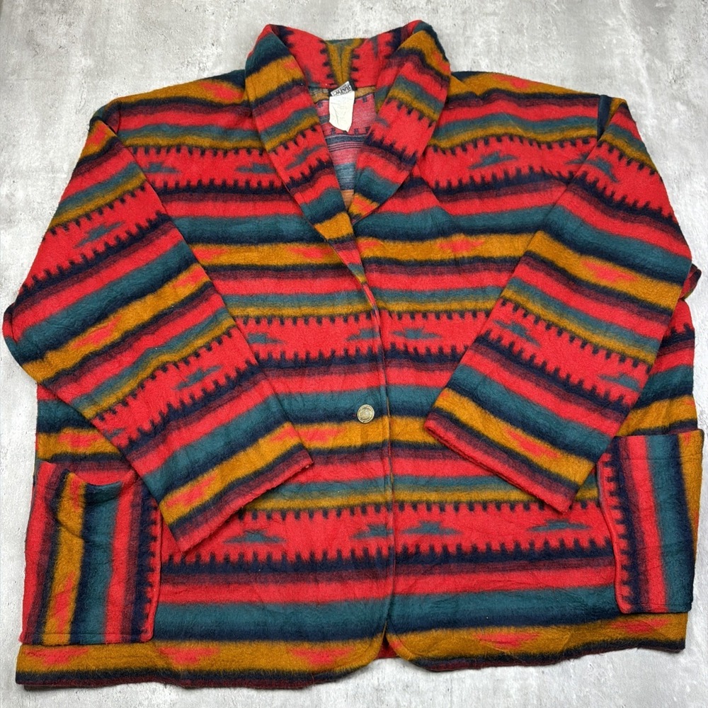 Vintage 90s Loom Wear USA Aztec Southwest Blanket Jacket Oversized Adult 2XL 3XL